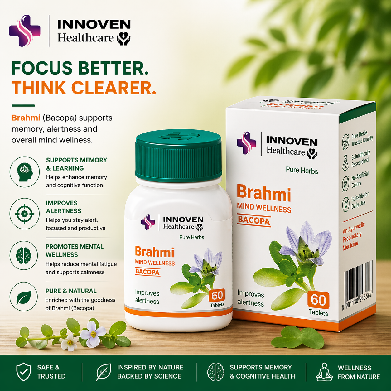 INNOVEN Brahmi Mind Wellness Capsules – Herbal Supplement for Better Focus & Clear Thinking - Image 2
