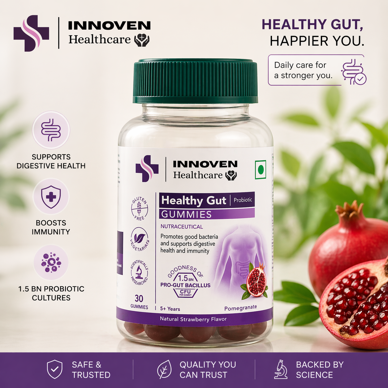 INNOVEN Healthy Gut Gummies – Probiotic Support for Digestion & Gut Wellness - Image 2